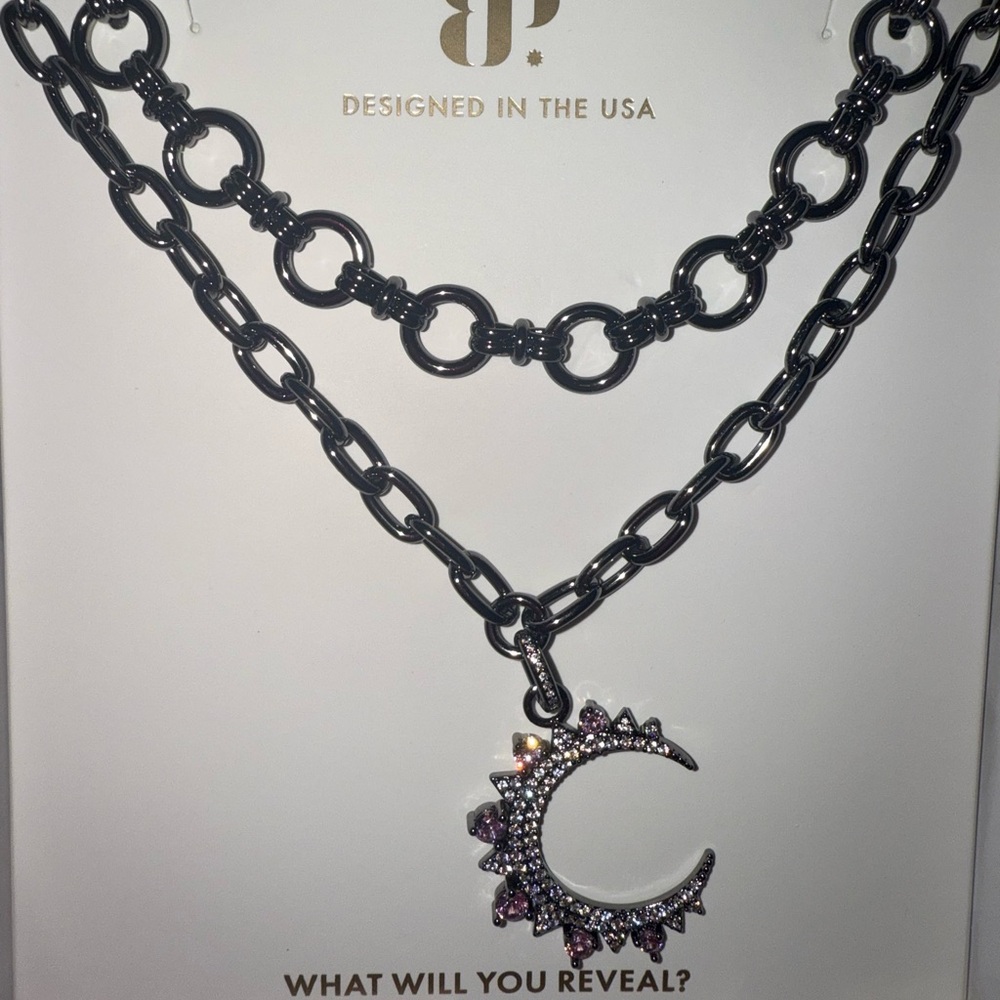 BP Black and Purple Layered Crescent Necklace